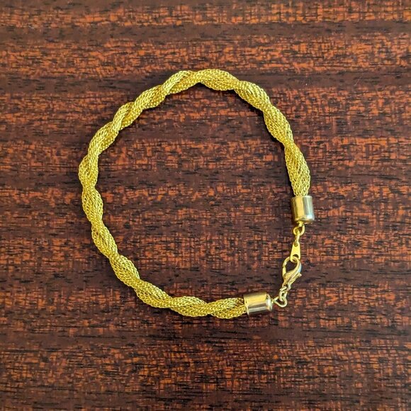 New 18K Yellow Gold Plated Twisted French Rope Mesh Chain Bracelet Chunky - Picture 2 of 6